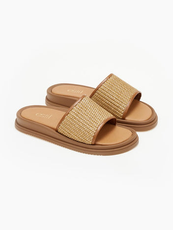 Σανδάλια flatforms με φαρδιά ψάθινη φάσα Estil - Ταμπά - thefashionproject.gr - Estil
