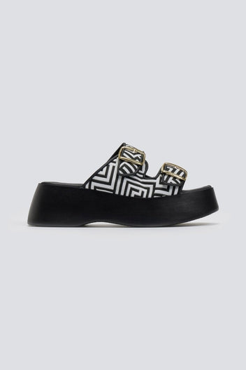 Σανδάλια flatforms με print Estil - Μαύρο - thefashionproject.gr - Estil