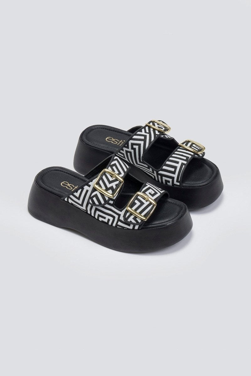 Σανδάλια flatforms με print Estil - Μαύρο - thefashionproject.gr - Estil