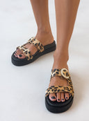 Σανδάλια flatforms με print και τοκά με στρας TFP - Leopard - thefashionproject.gr - TFP