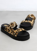 Σανδάλια flatforms με print και τοκά με στρας TFP - Leopard - thefashionproject.gr - TFP