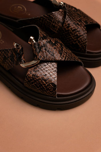 Σανδάλια flatforms με print Tfp - Καφέ - thefashionproject.gr - TFP