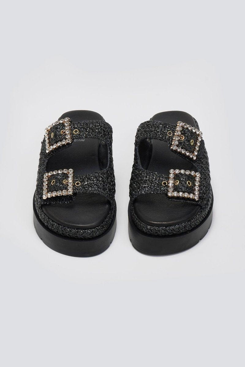 Σανδάλια flatforms με ψάθα Mariella Fabiani 2523/91 - Μαύρο - thefashionproject.gr - Mariella Fabiani
