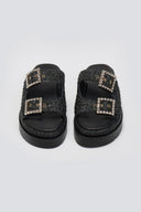 Σανδάλια flatforms με ψάθα Mariella Fabiani 2523/91 - Μαύρο - thefashionproject.gr - Mariella Fabiani