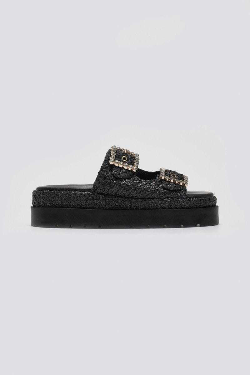 Σανδάλια flatforms με ψάθα Mariella Fabiani 2523/91 - Μαύρο - thefashionproject.gr - Mariella Fabiani