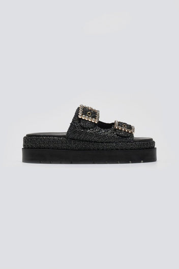 Σανδάλια flatforms με ψάθα Mariella Fabiani 2523/91 - Μαύρο - thefashionproject.gr - Mariella Fabiani