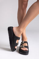 Σανδάλια flatforms με ψάθα Mariella Fabiani 2523/91 - Μαύρο - thefashionproject.gr - Mariella Fabiani