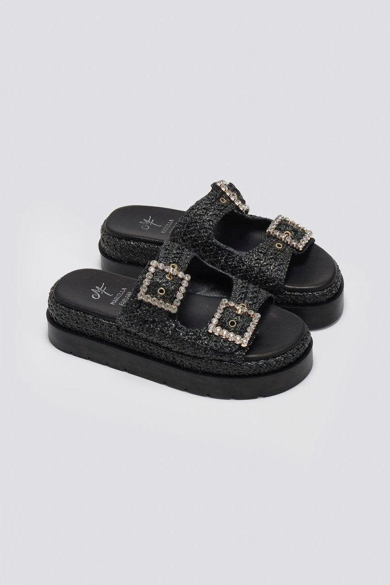 Σανδάλια flatforms με ψάθα Mariella Fabiani 2523/91 - Μαύρο - thefashionproject.gr - Mariella Fabiani