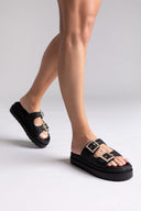 Σανδάλια flatforms με ψάθα Mariella Fabiani 2523/91 - Μαύρο - thefashionproject.gr - Mariella Fabiani