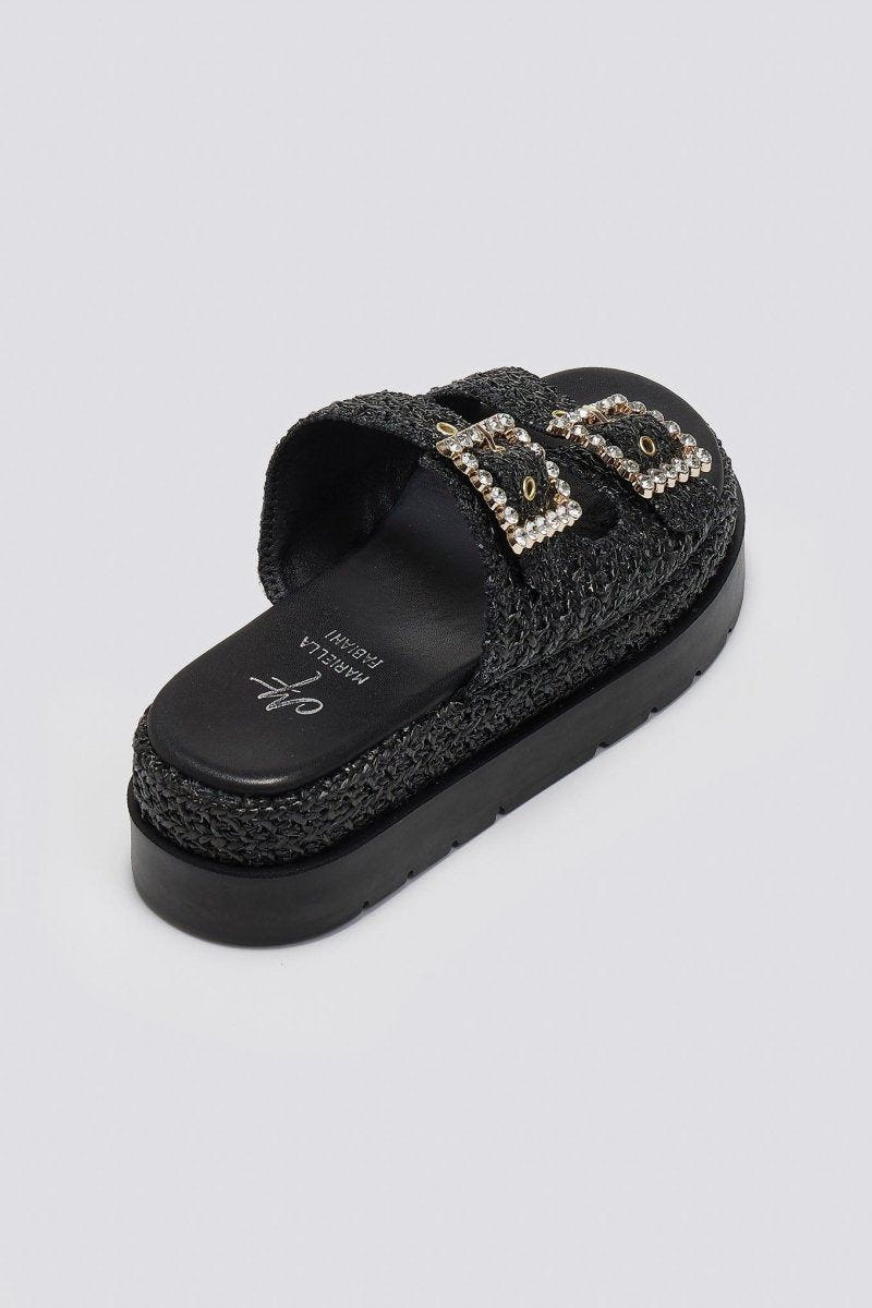 Σανδάλια flatforms με ψάθα Mariella Fabiani 2523/91 - Μαύρο - thefashionproject.gr - Mariella Fabiani