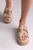 Σανδάλια flatforms με ψάθα Mariella Fabiani 2523/91 - Μπεζ - thefashionproject.gr - Mariella Fabiani