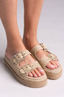 Σανδάλια flatforms με ψάθα Mariella Fabiani 2523/91 - Μπεζ - thefashionproject.gr - Mariella Fabiani