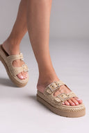 Σανδάλια flatforms με ψάθα Mariella Fabiani 2523/91 - Μπεζ - thefashionproject.gr - Mariella Fabiani