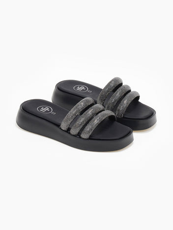 Σανδάλια flatforms με στρας tfp - Μαύρο - thefashionproject.gr - TFP
