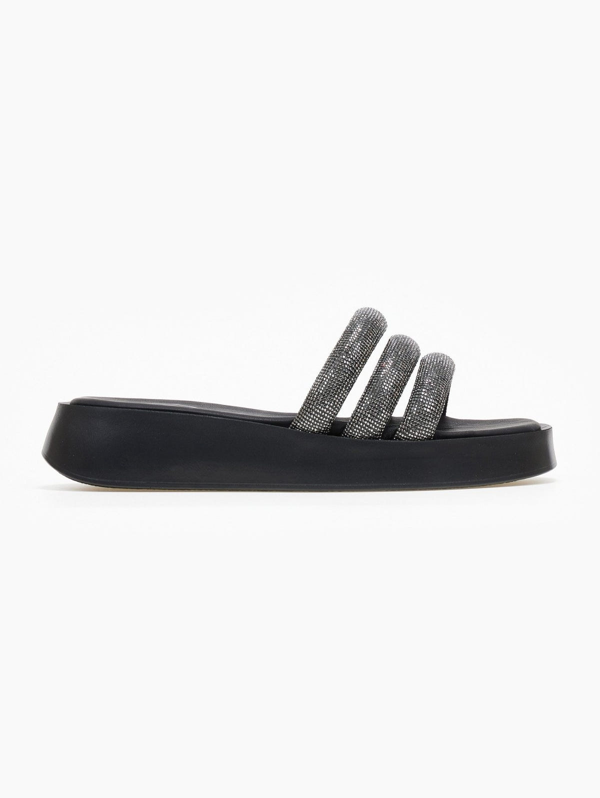 Σανδάλια flatforms με στρας tfp - Μαύρο - thefashionproject.gr - TFP