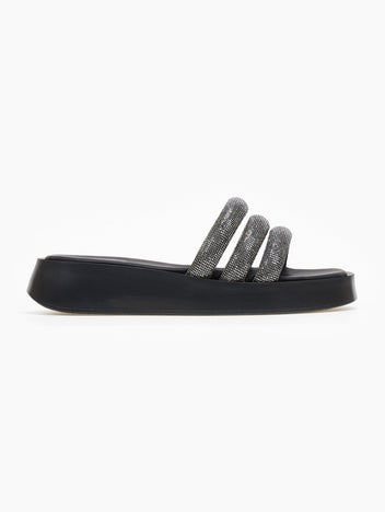 Σανδάλια flatforms με στρας tfp - Μαύρο - thefashionproject.gr - TFP