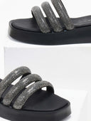 Σανδάλια flatforms με στρας tfp - Μαύρο - thefashionproject.gr - TFP