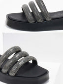 Σανδάλια flatforms με στρας tfp - Μαύρο - thefashionproject.gr - TFP
