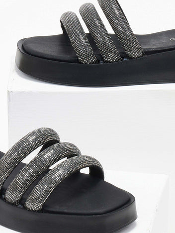 Σανδάλια flatforms με στρας tfp - Μαύρο - thefashionproject.gr - TFP