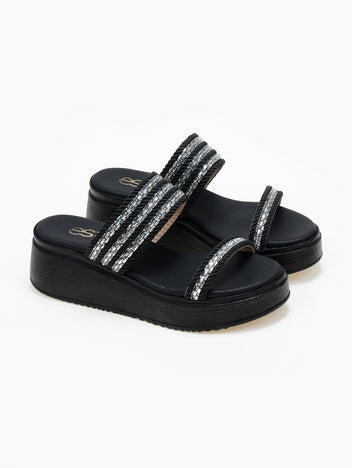 Σανδάλια flatforms με σχοινί και πέτρες Estil - Μαύρο - thefashionproject.gr - Estil