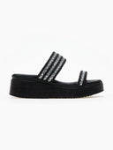 Σανδάλια flatforms με σχοινί και πέτρες Estil - Μαύρο - thefashionproject.gr - Estil