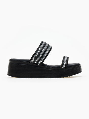 Σανδάλια flatforms με σχοινί και πέτρες Estil - Μαύρο - thefashionproject.gr - Estil