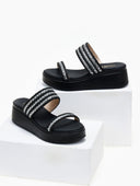 Σανδάλια flatforms με σχοινί και πέτρες Estil - Μαύρο - thefashionproject.gr - Estil