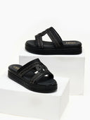 Σανδάλια flatforms με σχοινί και στρας Estil - Μαύρο - thefashionproject.gr - Estil