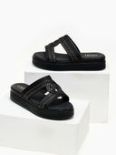 Σανδάλια flatforms με σχοινί και στρας Estil - Μαύρο - thefashionproject.gr - Estil