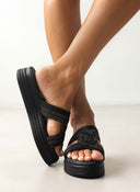Σανδάλια flatforms με σχοινί και στρας Estil - Μαύρο - thefashionproject.gr - Estil