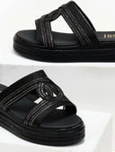 Σανδάλια flatforms με σχοινί και στρας Estil - Μαύρο - thefashionproject.gr - Estil
