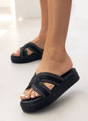 Σανδάλια flatforms με σχοινί και στρας Estil - Μαύρο - thefashionproject.gr - Estil