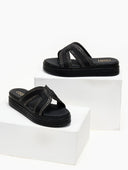 Σανδάλια flatforms με σχοινί και στρας Estil - Μαύρο - thefashionproject.gr - Estil