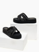 Σανδάλια flatforms με σχοινί και στρας Estil - Μαύρο - thefashionproject.gr - Estil