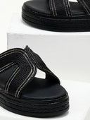 Σανδάλια flatforms με σχοινί και στρας Estil - Μαύρο - thefashionproject.gr - Estil