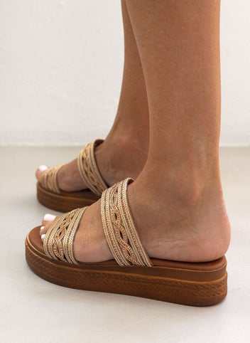 Σανδάλια flatforms με σχοίνινες φάσες Estil - Χαλκός - thefashionproject.gr - Estil