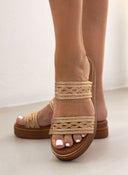 Σανδάλια flatforms με σχοίνινες φάσες Estil - Χαλκός - thefashionproject.gr - Estil