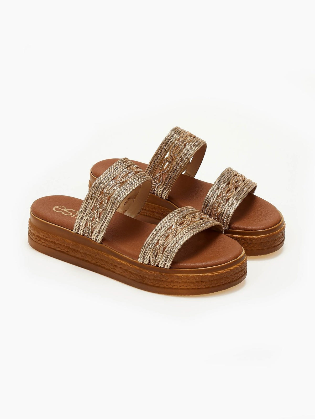 Σανδάλια flatforms με σχοίνινες φάσες Estil - Χαλκός - thefashionproject.gr - Estil
