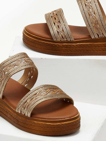 Σανδάλια flatforms με σχοίνινες φάσες Estil - Χαλκός - thefashionproject.gr - Estil