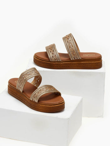 Σανδάλια flatforms με σχοίνινες φάσες Estil - Χαλκός - thefashionproject.gr - Estil