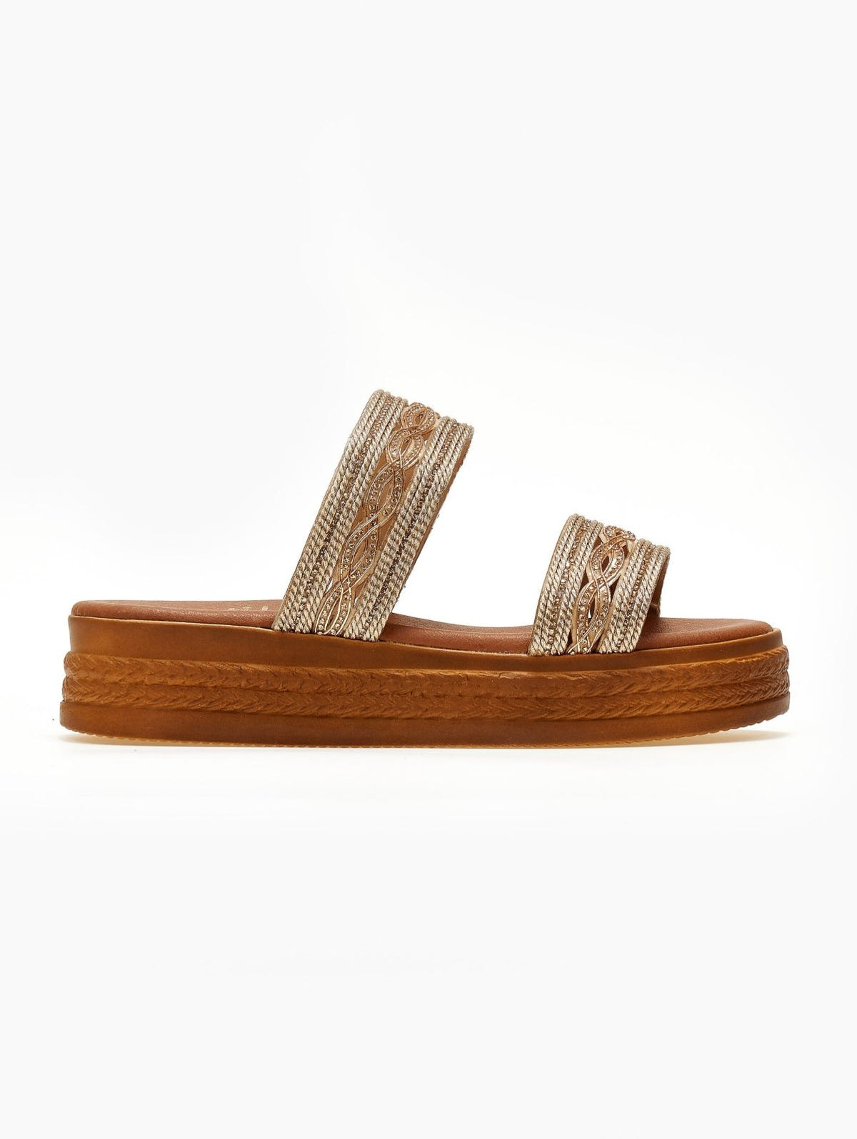 Σανδάλια flatforms με σχοίνινες φάσες Estil - Χαλκός - thefashionproject.gr - Estil