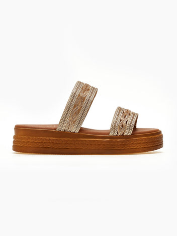 Σανδάλια flatforms με σχοίνινες φάσες Estil - Χαλκός - thefashionproject.gr - Estil