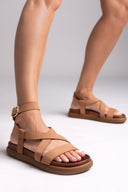 Σανδάλια flatforms nubuck δερμάτινα Iris Sandals - Κάμελ - thefashionproject.gr - IRIS