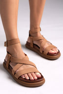 Σανδάλια flatforms nubuck δερμάτινα Iris Sandals - Κάμελ - thefashionproject.gr - IRIS
