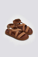 Σανδάλια flatforms nubuck δερμάτινα Iris Sandals - Κάμελ - thefashionproject.gr - IRIS