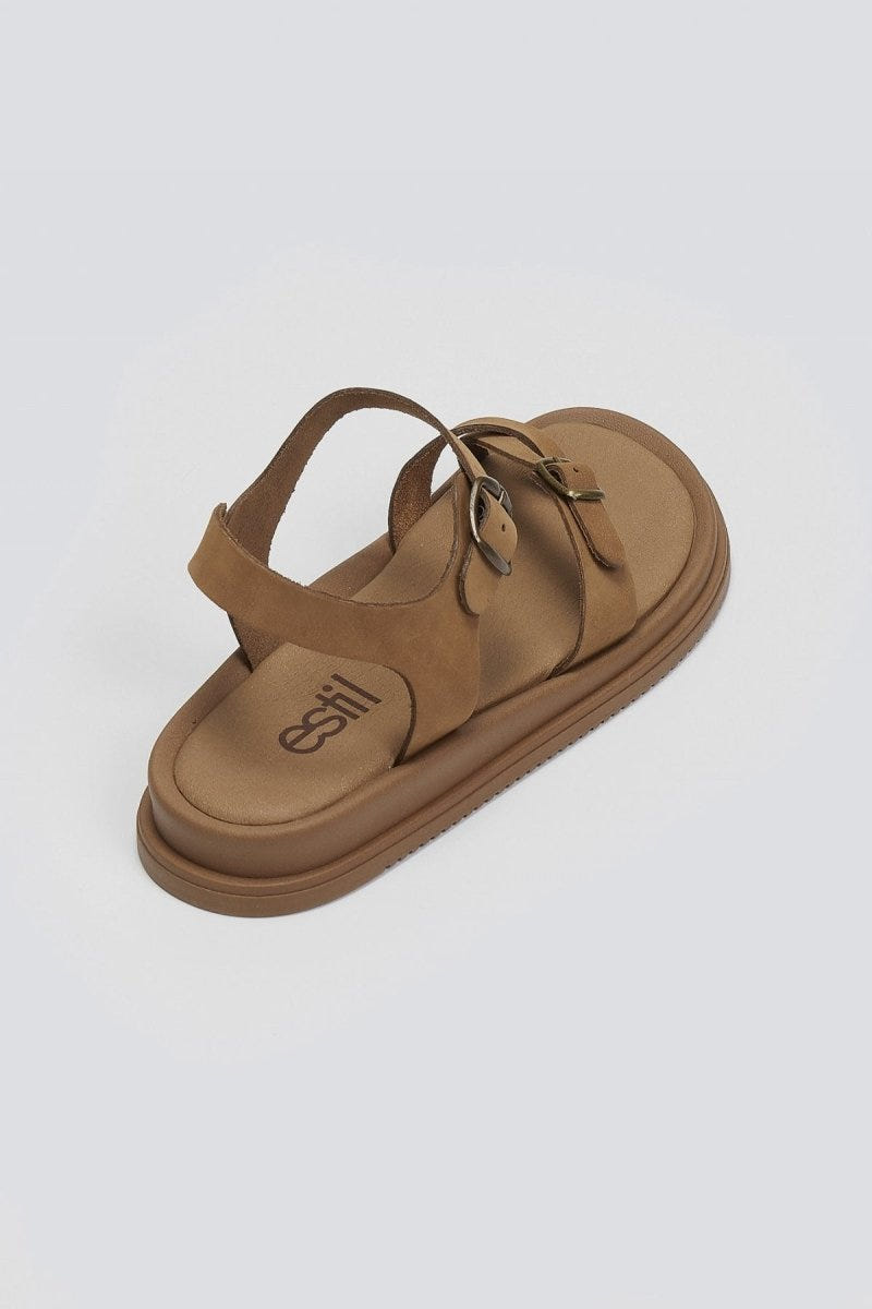 Σανδάλια flatforms nubuck δερμάτινα με μπαρέτα Estil - Κάμελ - thefashionproject.gr - Estil