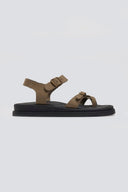 Σανδάλια flatforms nubuck δερμάτινα με μπαρέτα Estil - Λαδί - thefashionproject.gr - Estil