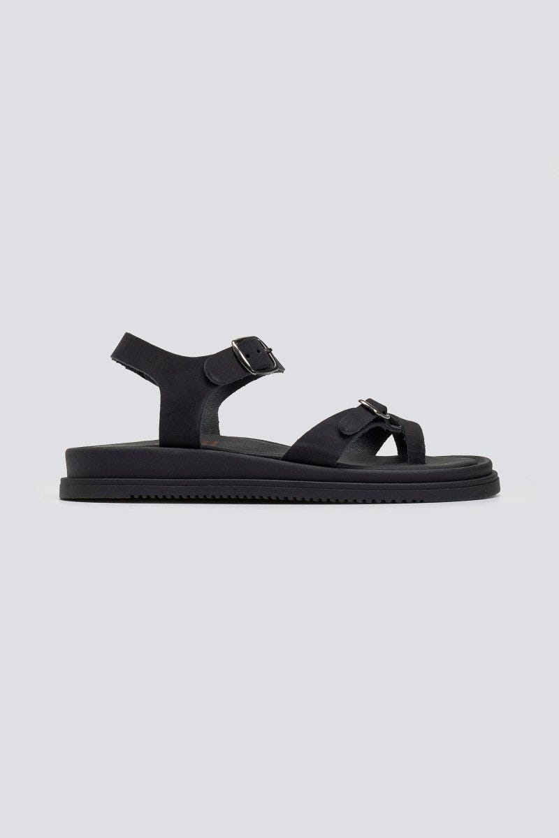 Σανδάλια flatforms nubuck δερμάτινα με μπαρέτα Estil - Μαύρο - thefashionproject.gr - Estil