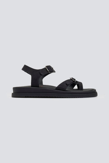 Σανδάλια flatforms nubuck δερμάτινα με μπαρέτα Estil - Μαύρο - thefashionproject.gr - Estil