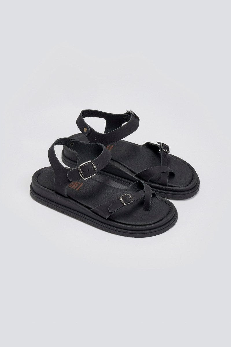 Σανδάλια flatforms nubuck δερμάτινα με μπαρέτα Estil - Μαύρο - thefashionproject.gr - Estil